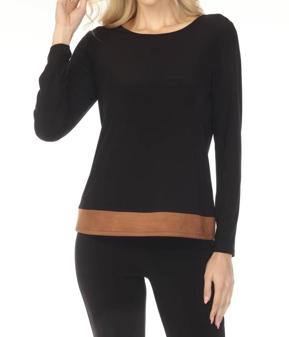 NEW JOSEPH RIBKOFF faux suede color block top in black/brown